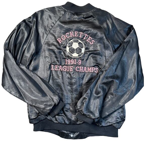 Vintage 90s Y2k Hartwell Soccer Team Bomber Jacket - Rockettes League Champs M - Picture 1 of 7